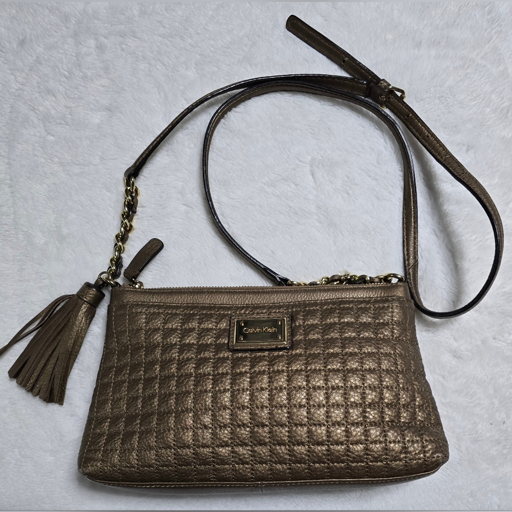 Calvin Klein Shoulder Bag Gold Crossbody Gold Hardware Quilted Pattern
